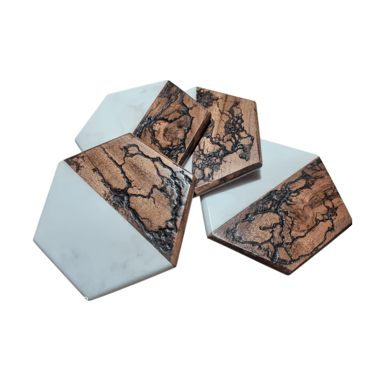 MARBLE & WOOD COASTER HEXAGON SHAPE (POLISH)